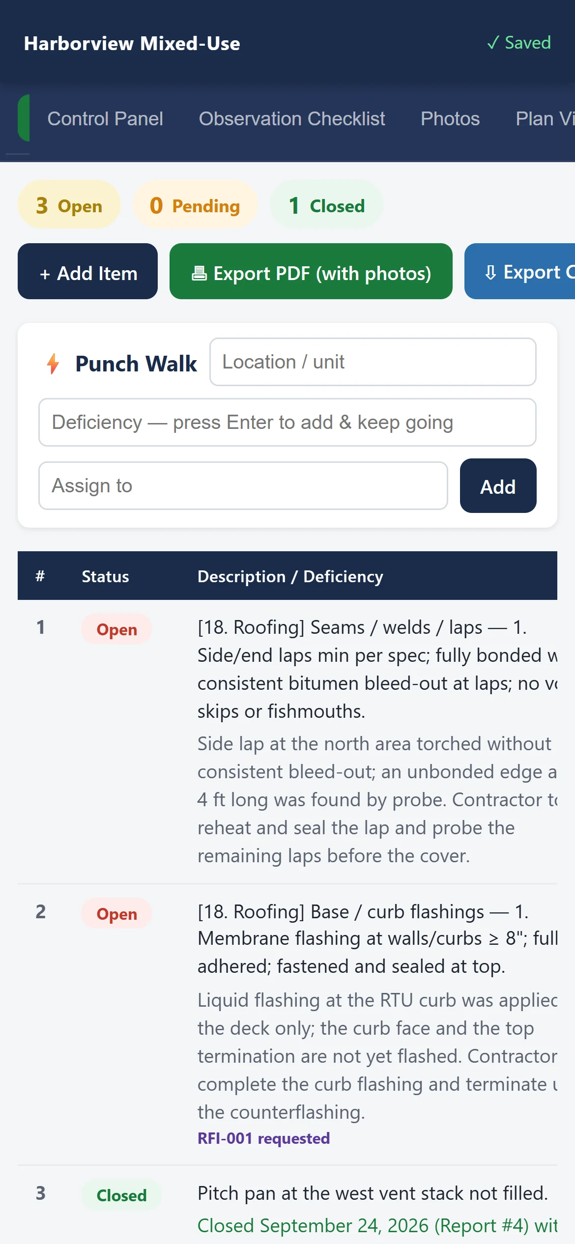 The Action Item List on a phone.