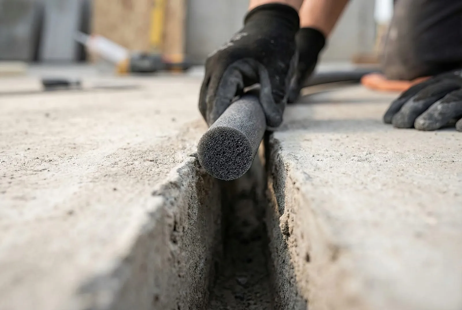 A sealant joint at a cladding transition, tooled and photographed on site.