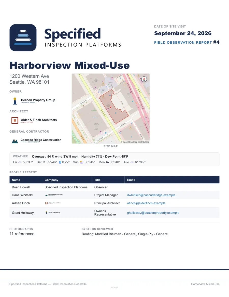 Page 1 of the Harborview Mixed-Use field observation report